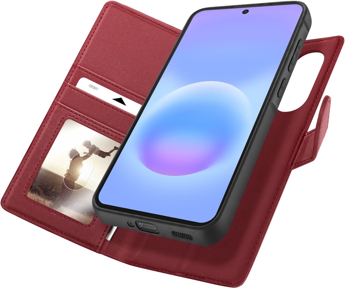 Mayaxess, Portemonnee Hoesje Geschikt voor Samsung Galaxy A57 Anti-RFID Afneembare Cover, Rood