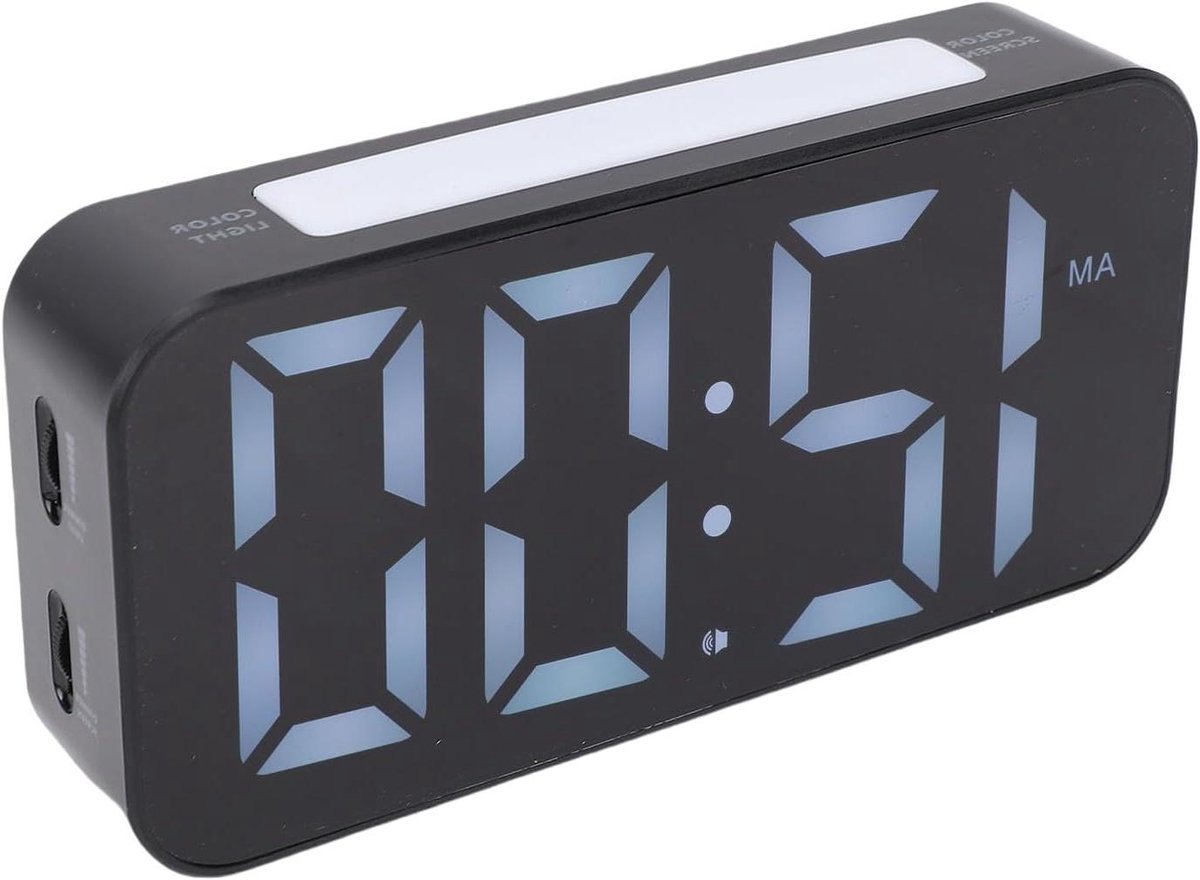Trillende Wekker - Digitale Klok - Zwaar Slapen - RGB Kleurdisplay - 74 Inch Scherm - Zwart