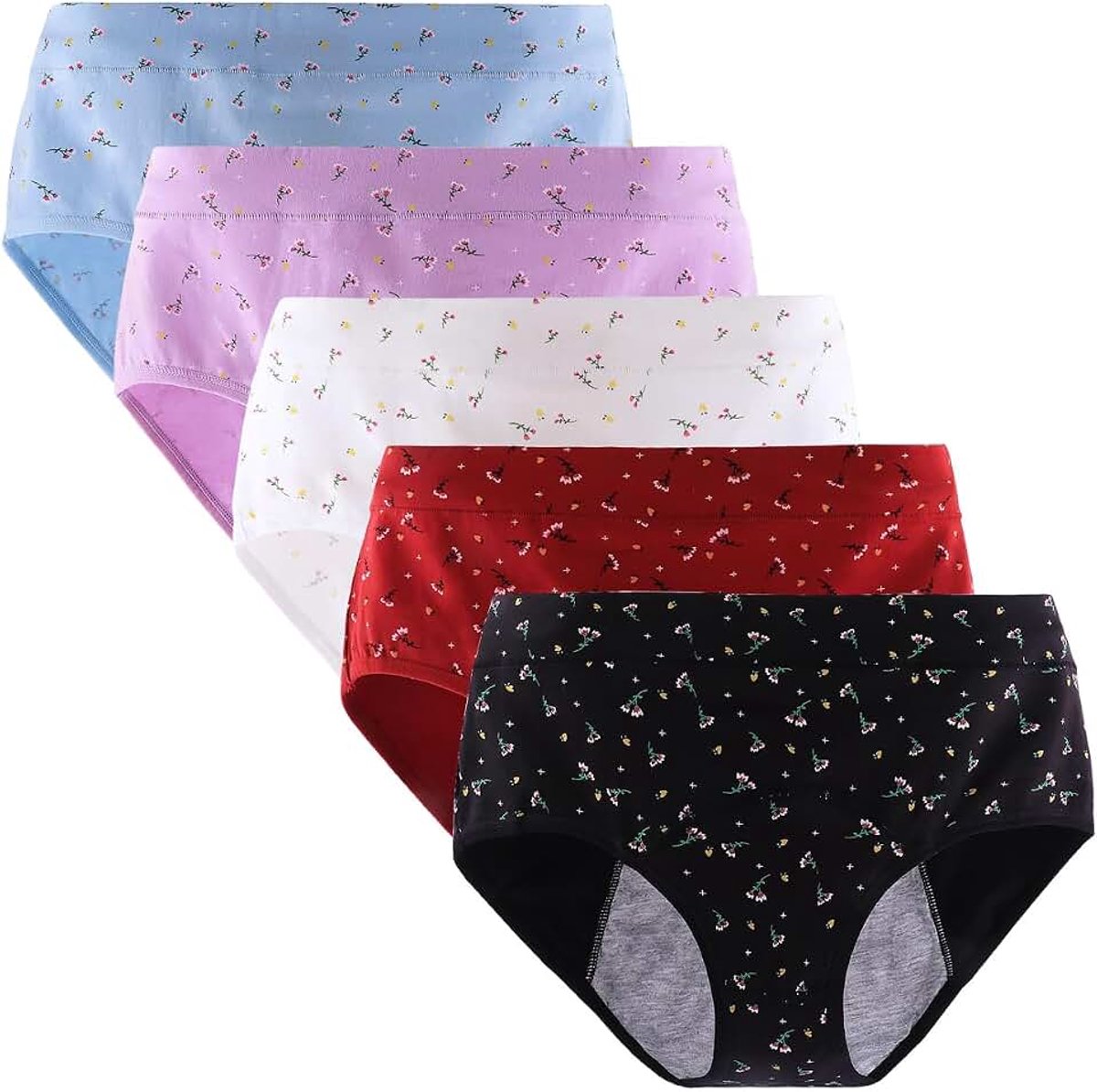 Menstruatie-ondergoed voor vrouwen, gemiddelde taille, menstruatieslip, lekvrije slip voor lichte menstruatie, 5 stuks (met maandverband of tampon gebruiken)
