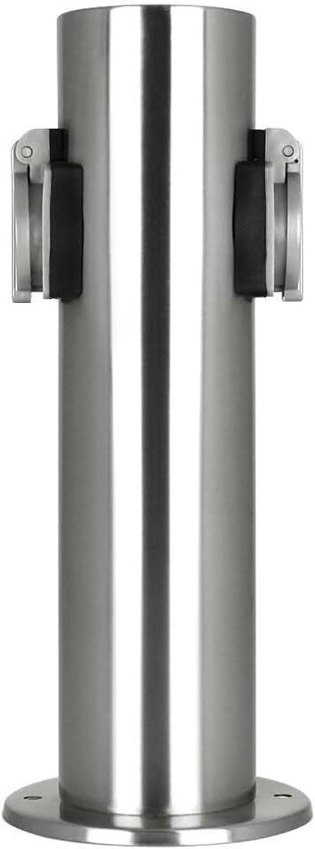 Stopcontacten Tuinpaal voor Buiten - 2-voudige Stekkerdoos - Weersbestendig RVS - 7,5 x 7,5 x 30 cm
