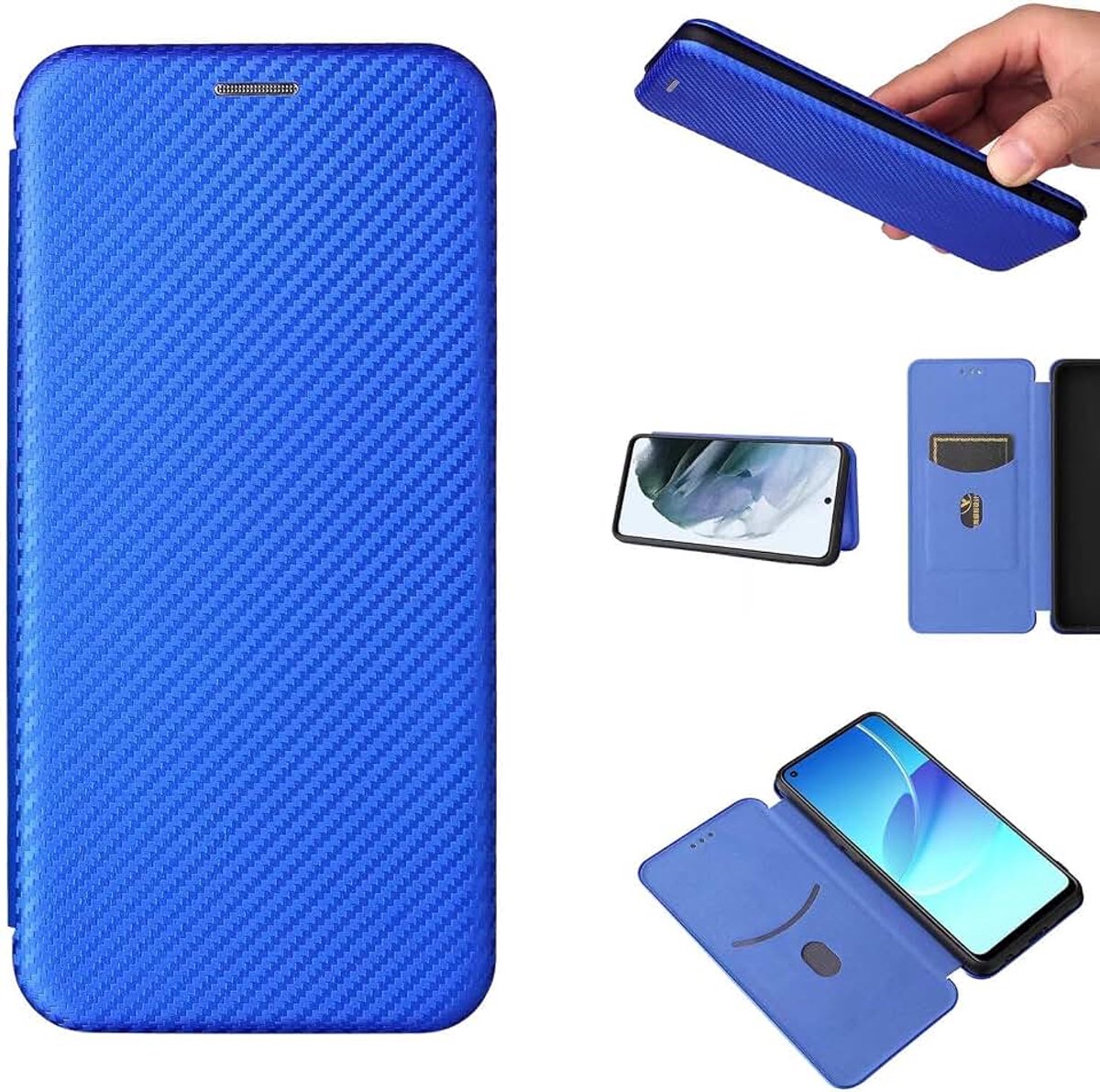 Hoesje Compatible for Motorola Moto G85,koolstofvezel schokbestendig anti-val PU-Leer Hoesje met [Creditcardhouders][ Stand Feature][Magnetische] - Blauw