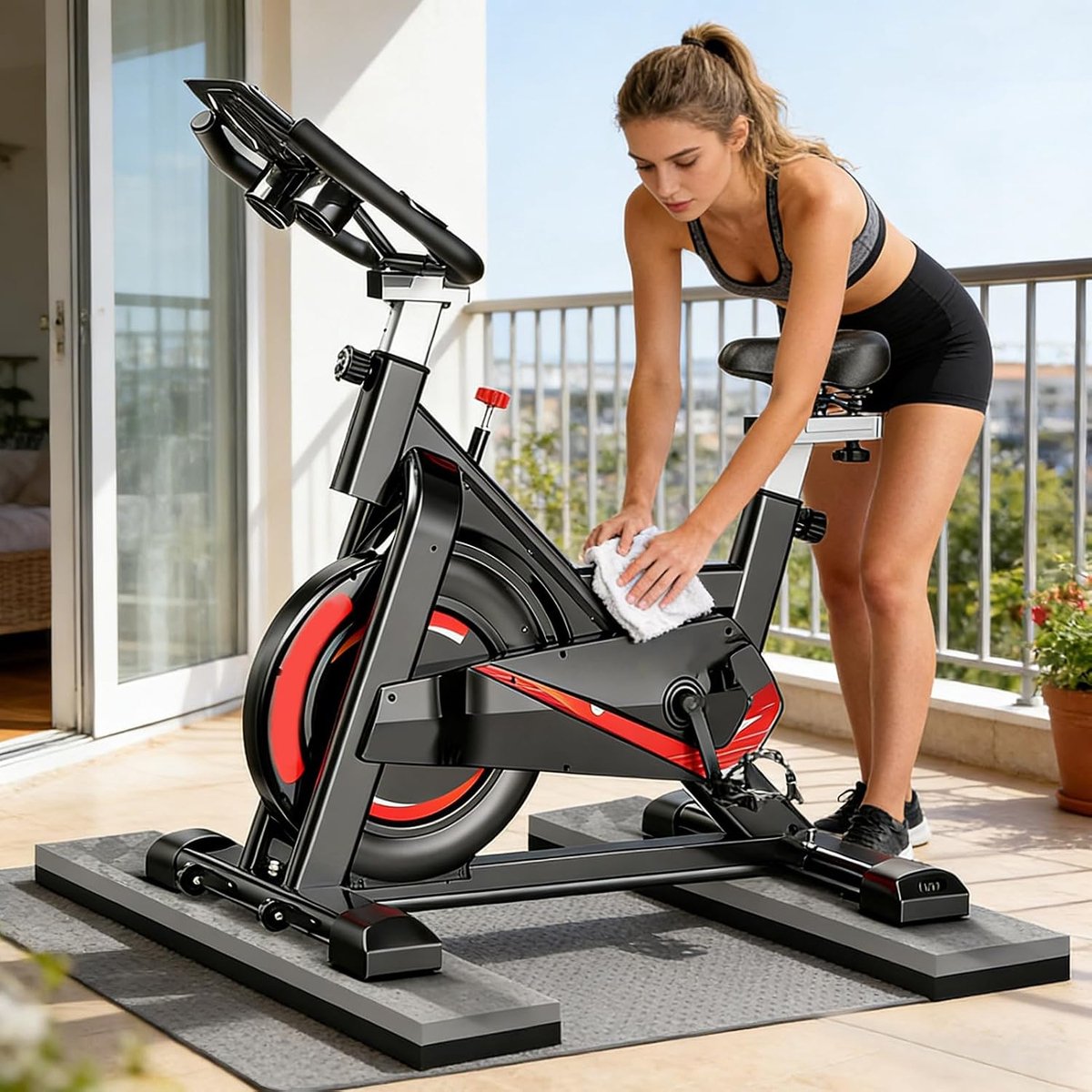 Fietsmat Hometrainer - Vloerbeschermer Tapijt - Bescherming Thuissportschool - Antislip Geluidsdempend - 65 x 15 x 4 cm - Zwart Grijs