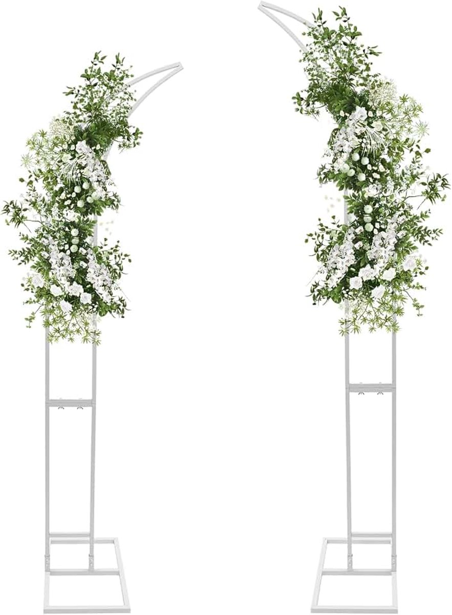 2 stuks metalen bruiloftsboog, achtergrondstandaard, 1,9 + 2,1 m maanvormige tuinboog, druivenboog voor ceremonie, verjaardag, jubileum, bruidsfeest