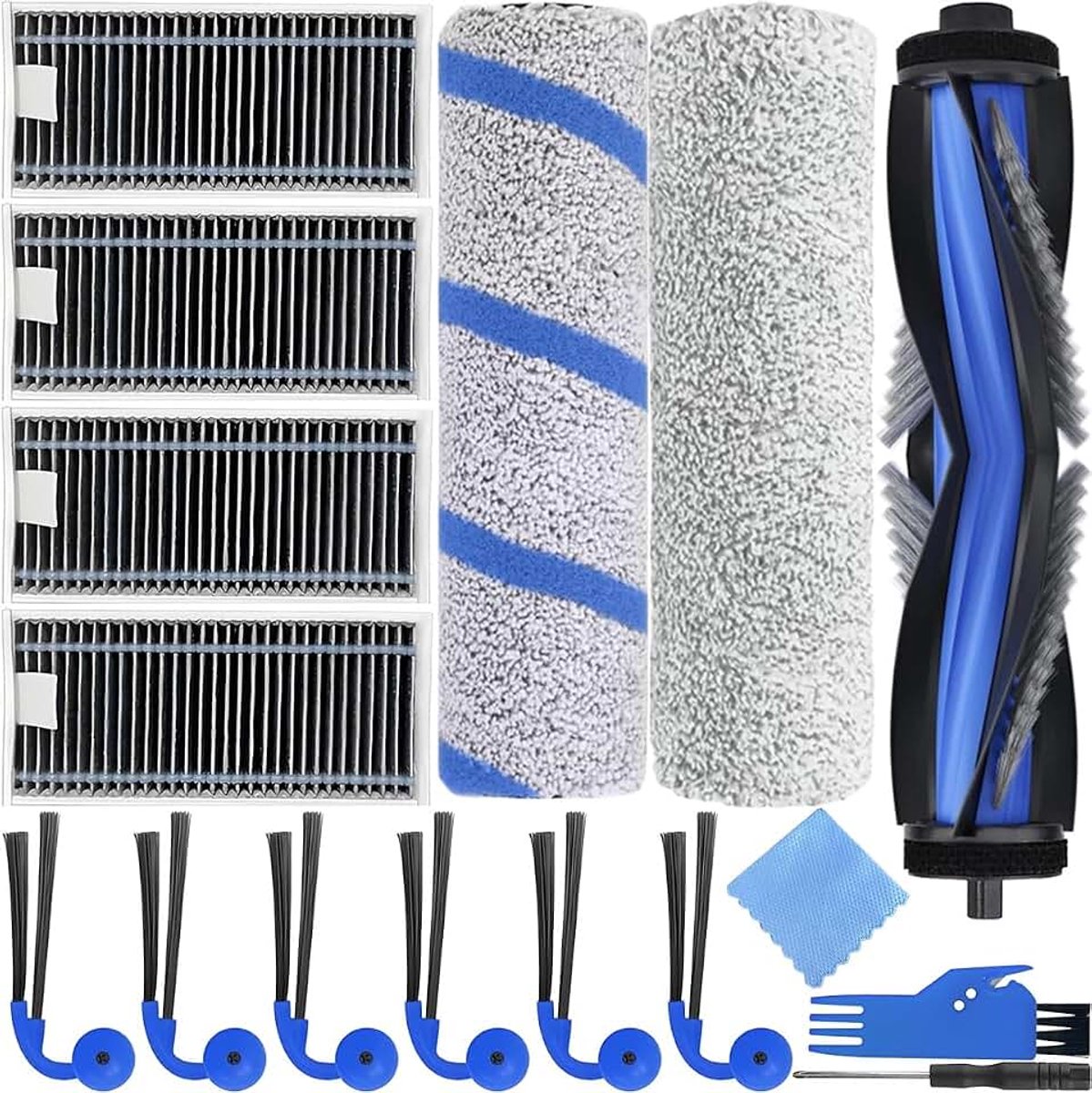 Accessoireset voor Ecovacs Deebot X11 OmniCyclone / X11 Pro Omni Robotstofzuigers 1 hoofdborstel 6 zijborstels 2 roldoekjes 4 stapelfilters Wasbaar Verbruiksartikel Vervangende onderdelen