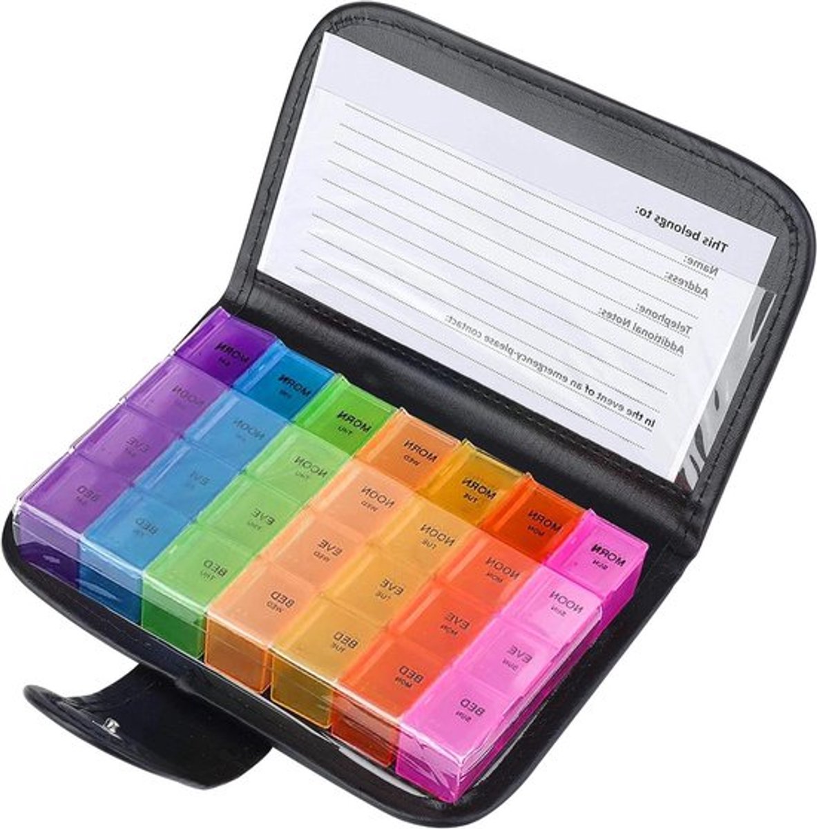 Pillendoos voor 7 dagen - Tablettenbox met lederen etui en 28 vakken - Draagbare medicijndoseerder - Organisator voor medicijnen, vitaminen en visolie