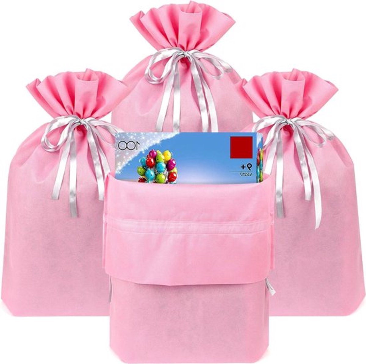 Herbruikbare geschenkzakken - Trekkoord - Roze - Verjaardag Kerstmis Feest - 4 stuks herbruikbare niet-geweven geschenkzakken met trekkoord, geschenkverpakking, tas compatibel voor LEGO, past op verjaardag, Kerstmis en feest (roze)