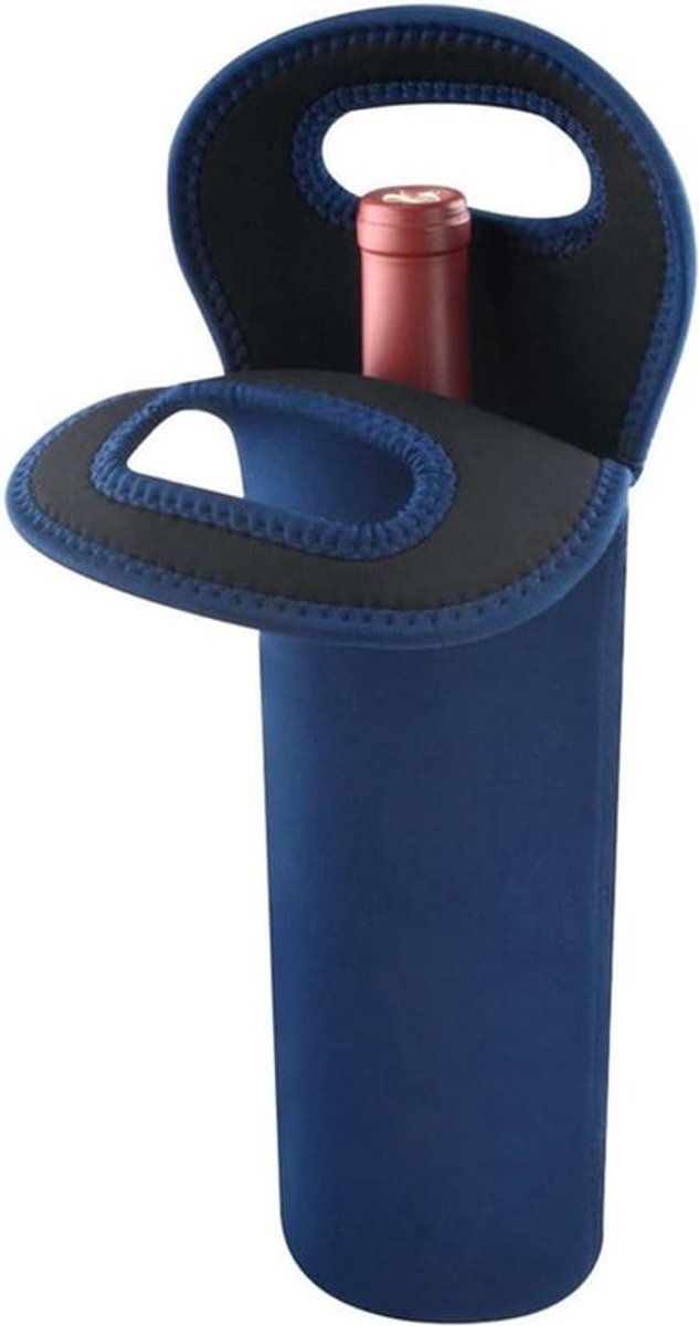 Geïsoleerde koeltas voor op reis - Neopreen - Waterdicht - Draagtas - Blauw - Picknicktas - Geschikt voor wijnflessen - Veilige grip - Draagbaar - 750 ml.