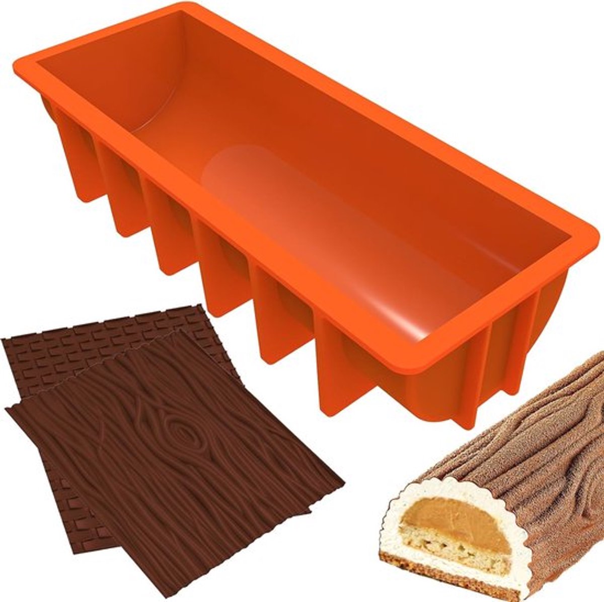 Yule Log-mal Siliconen Kerst Cake-mal met 2 Siliconen matten - Buche de Noel-vorm 32 x 132 x 75 cm