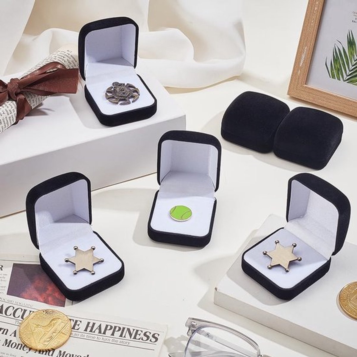 Sieradenbox 6 Stuks - Fluwelen Opbergdozen - Geschenken - Vierkante Dozen - Voor Broches/Halskettingen - Luxe Uitvoering - Opbergdoos