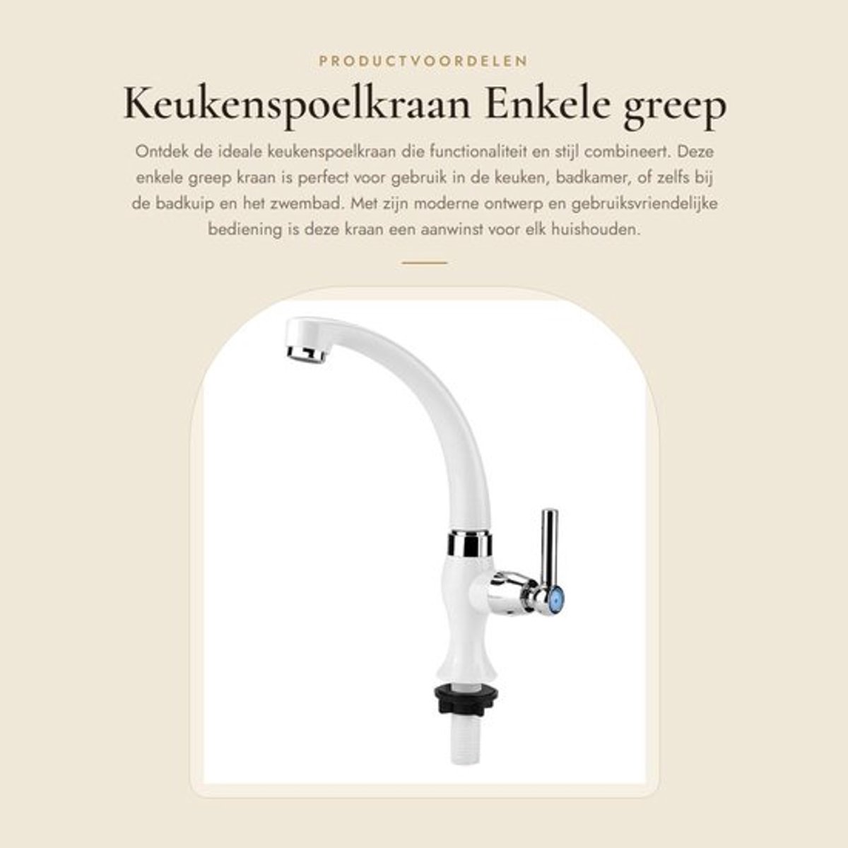 Keukenspoelkraan Enkele Greep - Koude Kraan - Waterkraan - G1/2 - ABS Kunststof - Eenvoudig te Installeren