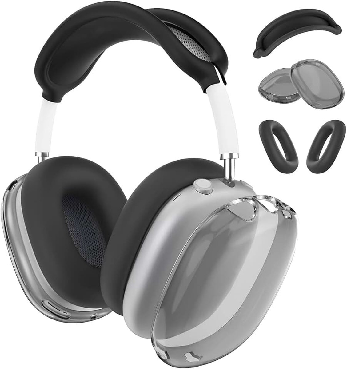 Hoes voor AirPods Max Hooftelefoons van MMOBIEL – Transparant Zacht TPU Oorschelp/Siliconen Oorkussens/Hoofdband Beschermhoes – Anti-Kras Beschermer – Zwart