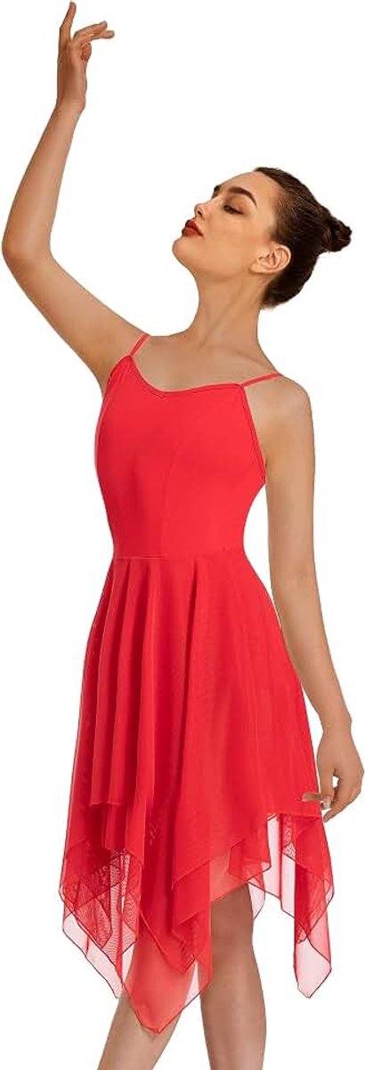 Moderne Lyrische Jurk Camisole Danskostuum Ballet Asymmetrische High-Low Mesh Rok Mouwloos Turnpakje Gymnastiek Dancewear