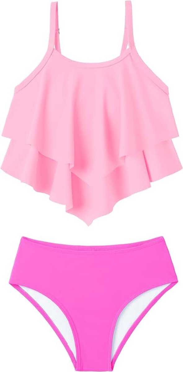 Meisjesbikiniset met ruches voor kinderen, bustier, bikinislip, tweedelig badpak, zomer, badmode, strand, badpak voor meisjes, 9-15 jaar
