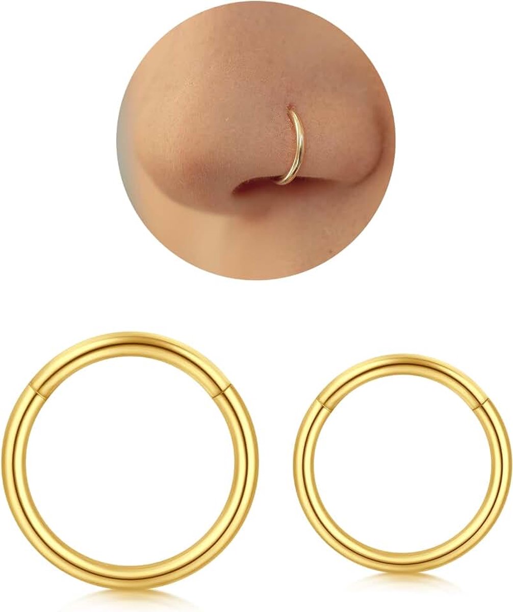 Ringen, van chirurgisch staal 316L, neusring, septum, kraakbeen piercing, oorschelp kraakbeen, binnendiameter 5–12 mm, zilver, goud, zwart, 2 stuks