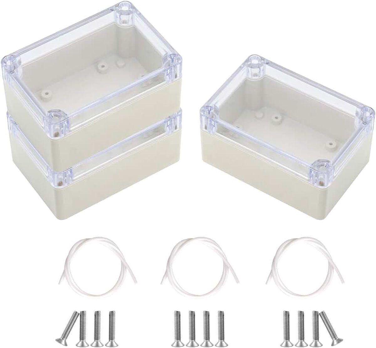 3 stuks waterdichte IP65 lege behuizingen, industriële behuizing, elektronische behuizing met transparant deksel voor binnen- en buitenkabels, 100 x 68 x 50 mm