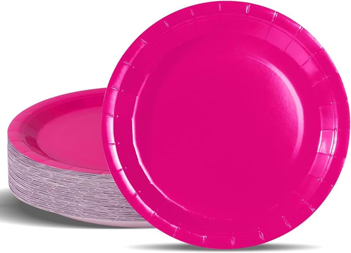 50 stuks papieren borden, partyborden voor kinderverjaardag, 18 cm, partyserviesset, rozenrood, wegwerp papieren borden voor afstuderen, oudejaarsavond, kinderverjaardag, verjaardag