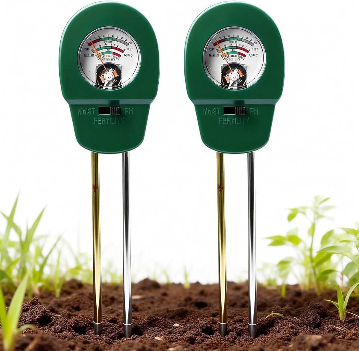 2 stuks bodemmeetinstrument: 3-in-1 bodemtester voor pH, vocht en vruchtbaarheid, bodemvochtigheidsmeter voor tuinieren, gazon, landbouw en buitenplanten