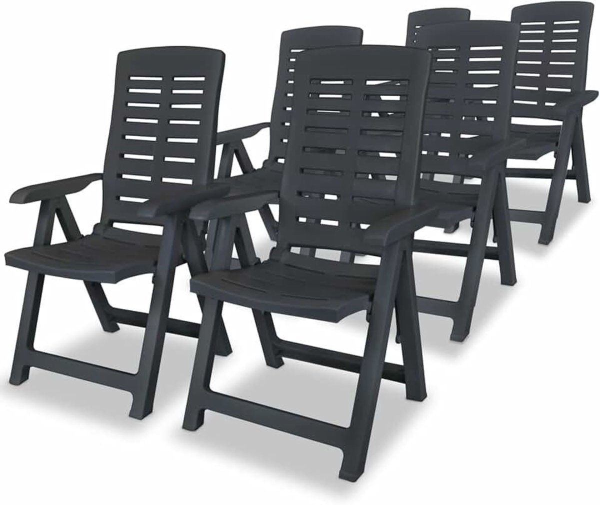 Ligstoel van kunststof, inklapbaar, voor tuin, terras en balkon, rugleuning, meertraps verstelbaar, 6 stoelen, antraciet, 6 stuks