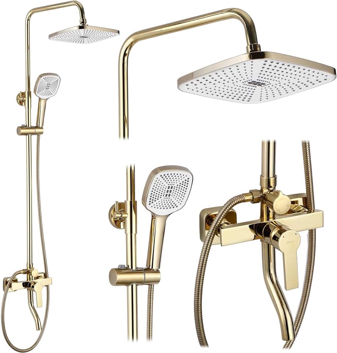 Douchesysteem ARGUS GOLD doucheset douchekraan met douchekop en douchekop van messing doucheset voor badkamer (goud)