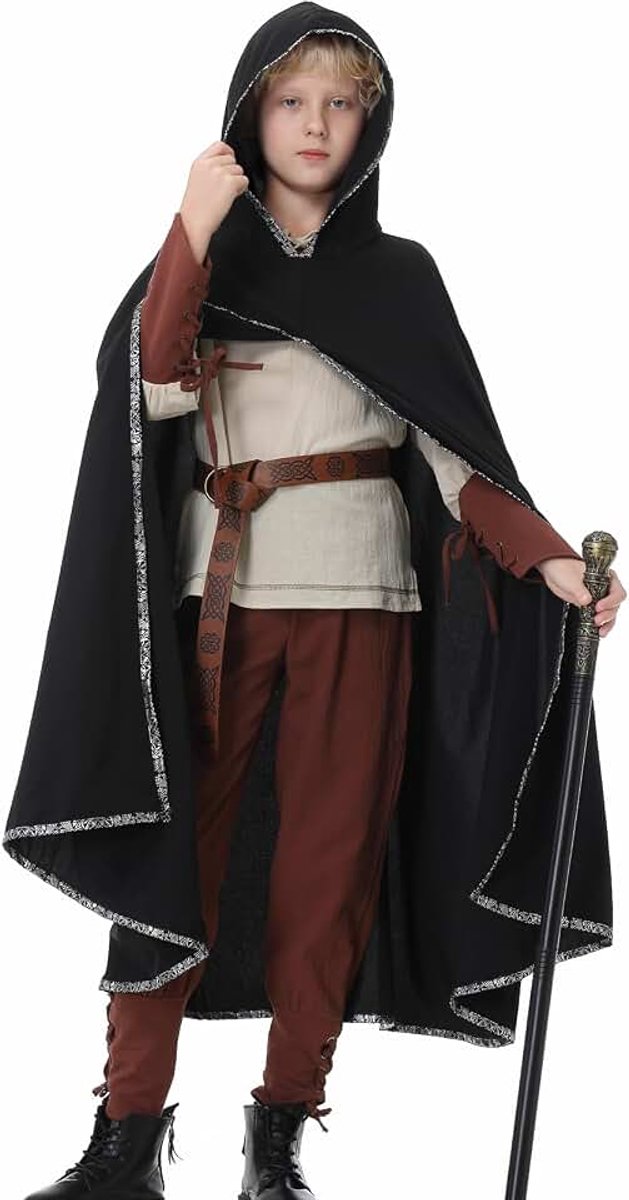 Kostuums voor kinderen, jongens, vikingkostuum, carnavalskostuums kinderen, jongens, kinderkostuum, Halloween, carnaval, middeleeuws kostuum, kinderaccessoireset, 4 stuks