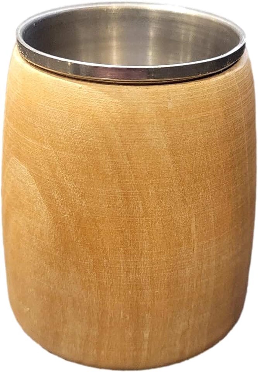 World - Premium houten alcohol borrelglas met metalen inzetstuk - lichtbruin