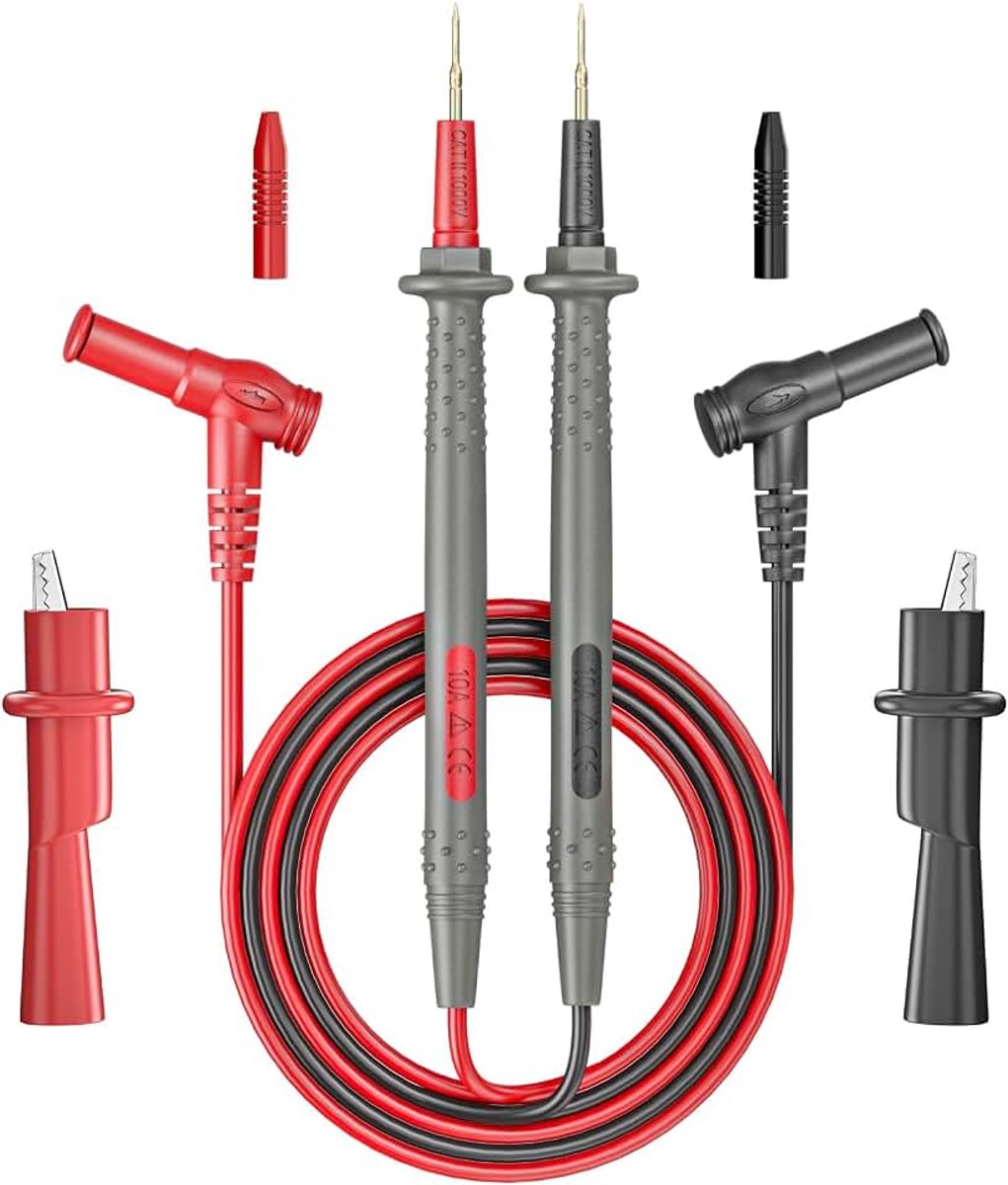 4 stuks multimeter meetleidingen kit banaanstekker | Push On krokodillenklemmen, precisie scherpe sondes, digitale elektrische testpunten, 1000 V 10 A