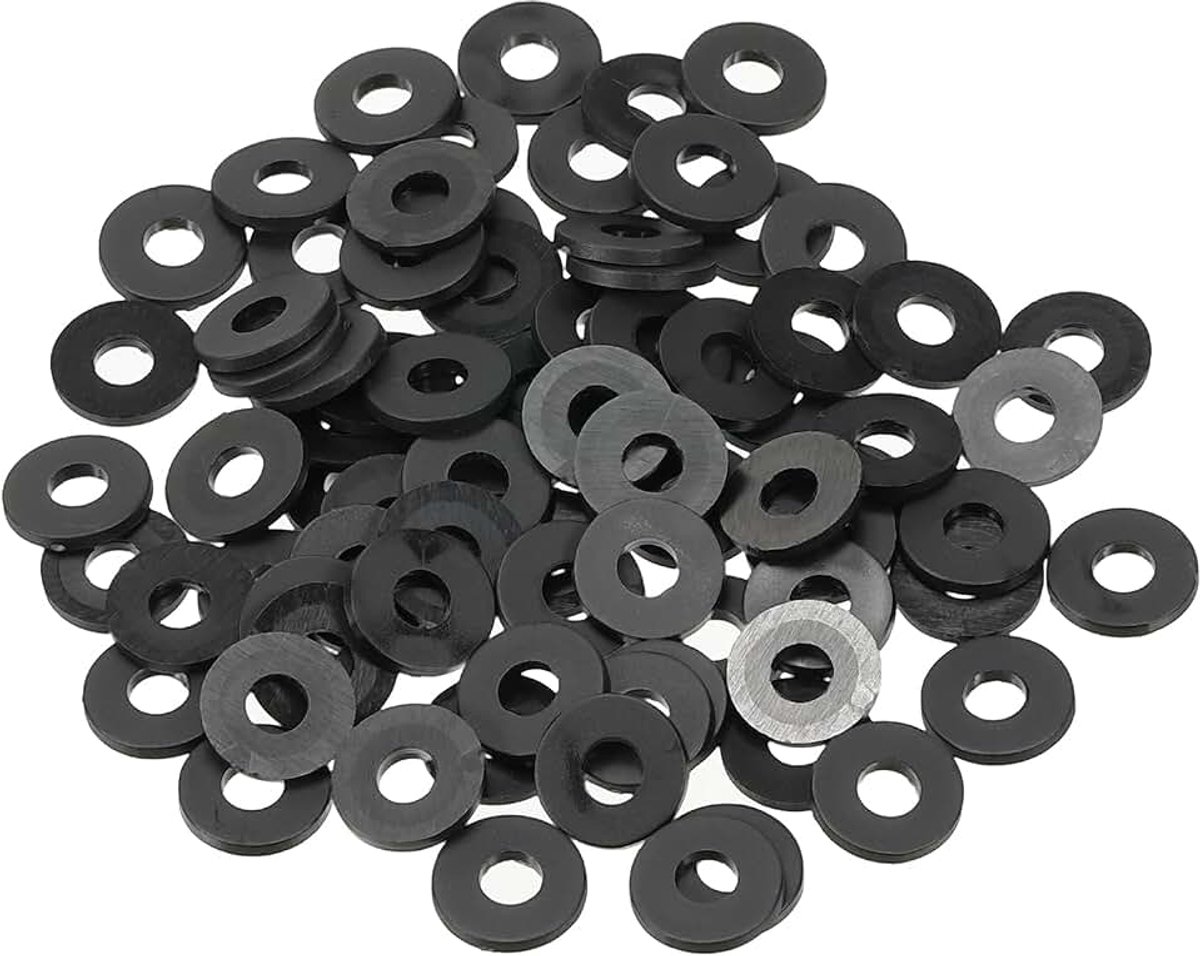 Platte sluitringen, 150 stuks, 3 mm ID 8 mm AD 1 mm dik, afdichtringen, bijsluitringen, afdichtring voor kraan, buizen, waterslang, bevestigingsbouten, zwart
