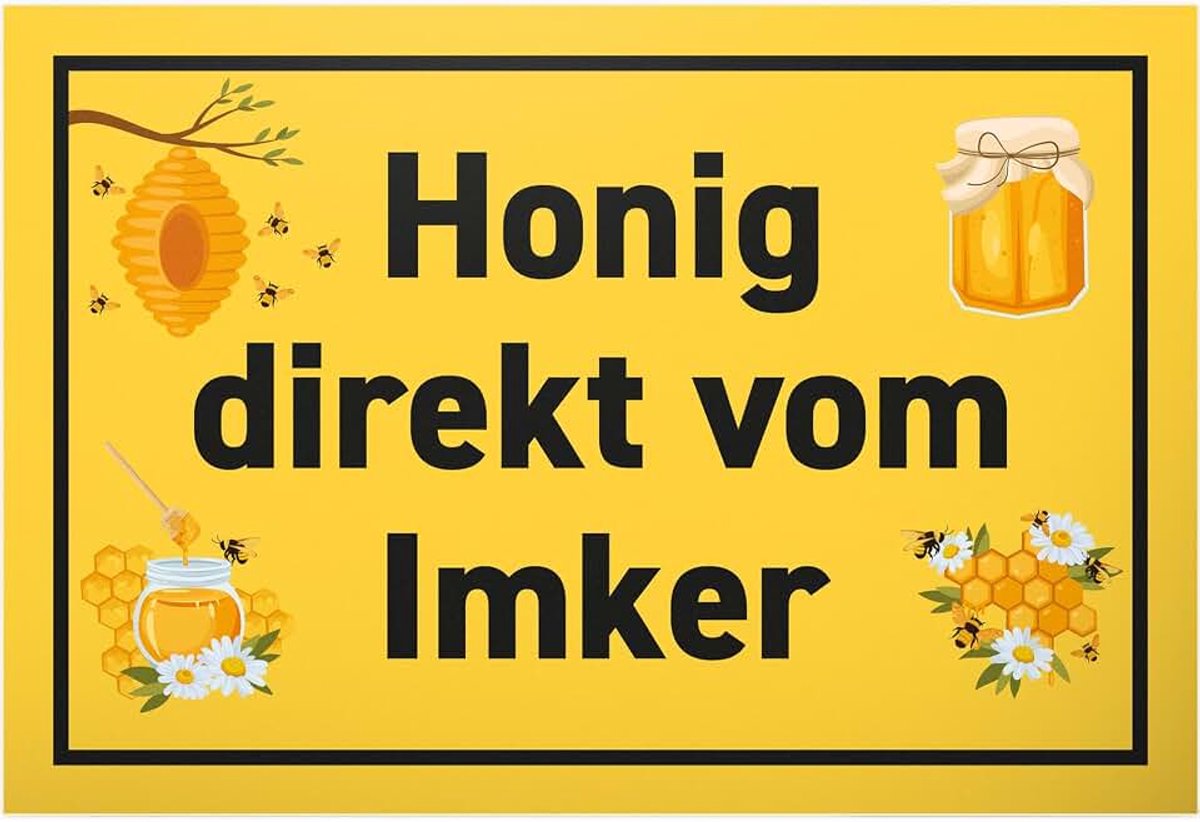 Honing Direct van de imker - 30 x 20 cm kunststof bord - cadeau idee imker vrienden - verjaardagscadeau deurbordje spreuk wandbordje aanwijzing