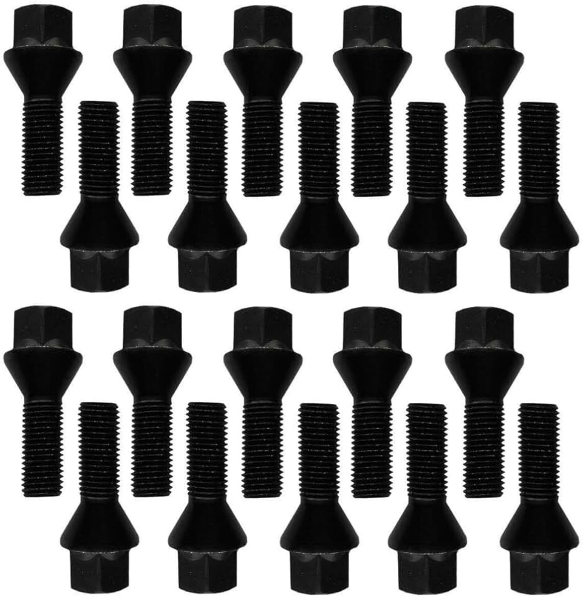 Bouten, kegelband, zwart, M14 x 1,25, 38 mm