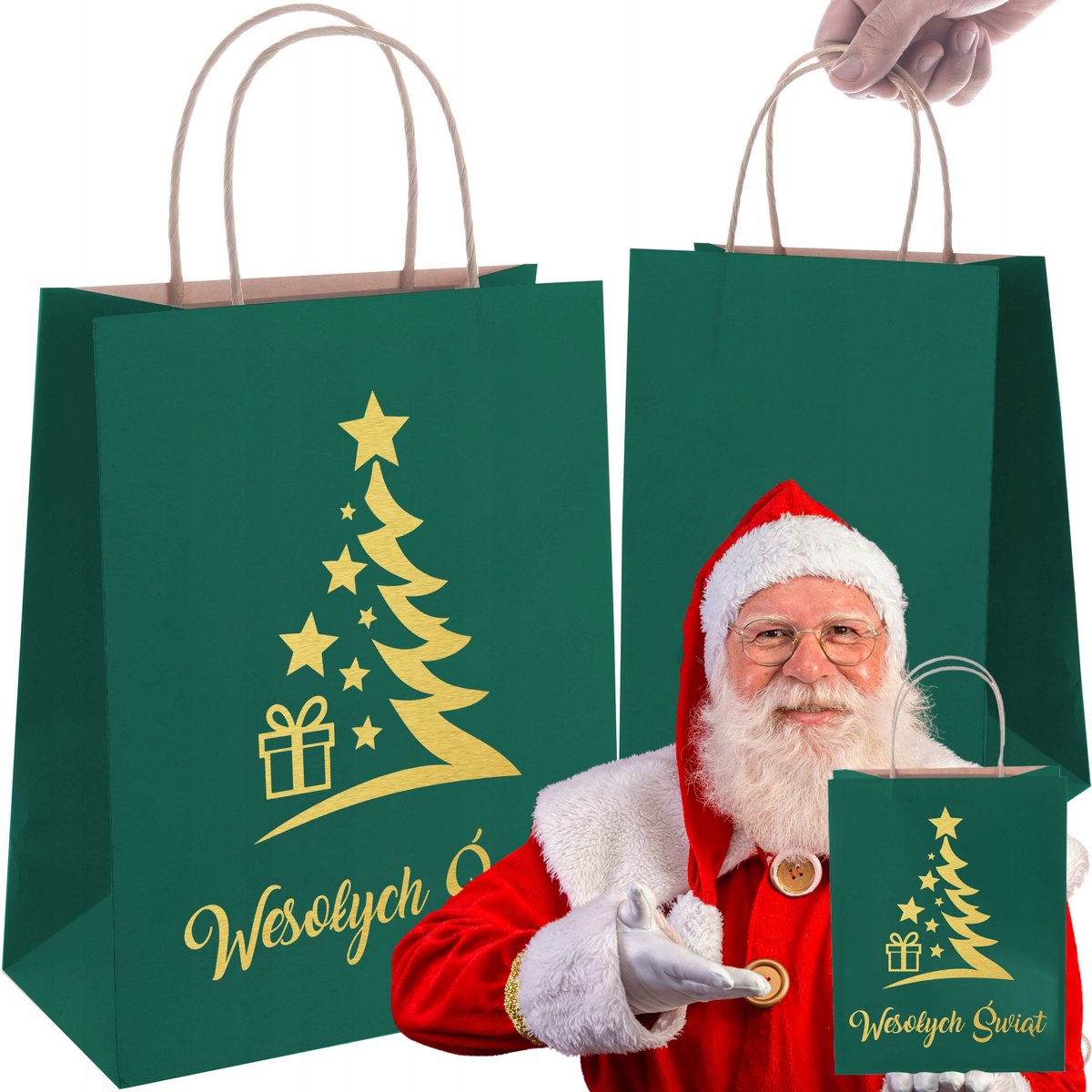 Groene Kerst Papieren Tas A4 24x10x32cm - 1 Stuk