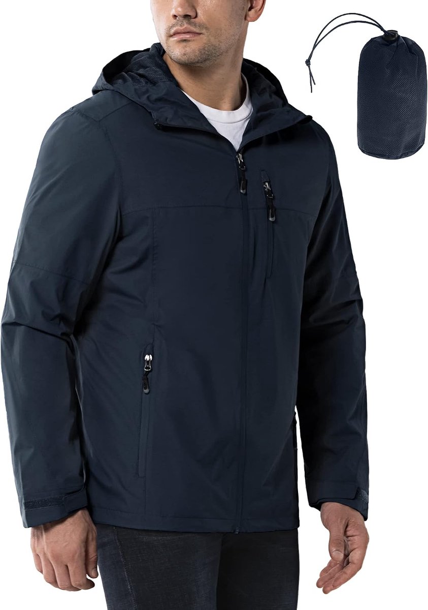 33,000ft Regenjas voor heren, waterdicht, outdoorjas, lichte vrijetijdsjas, opvouwbaar, windjack, fiets, regenjas met capuchon