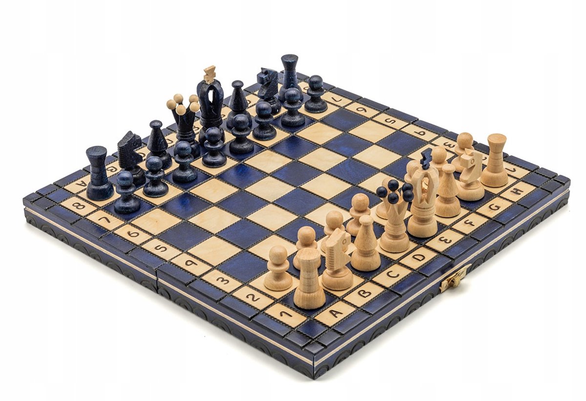 Koninklijke Houten Schaakset Blauw - Traditioneel en Handgemaakt