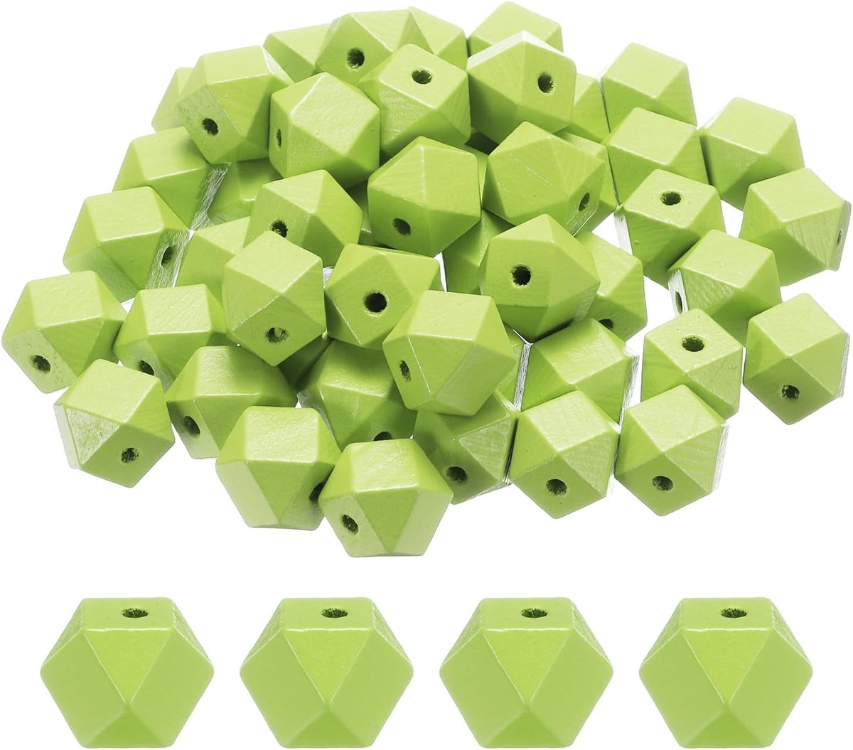 Kralen, 50 stuks, 16 mm, groot gat, polygoonhout, losse afstandhouders, kralen voor het maken van sieraden, halskettingen, armbanden, doe-het-zelf knutselen, handgemaakt