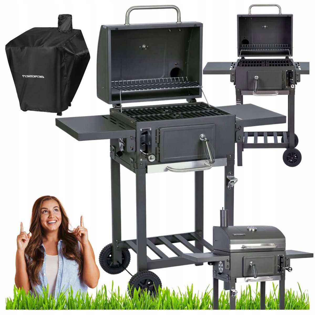 Grote Tuin Gril met Grillrooster en Wielen - Mobiele Barbecue