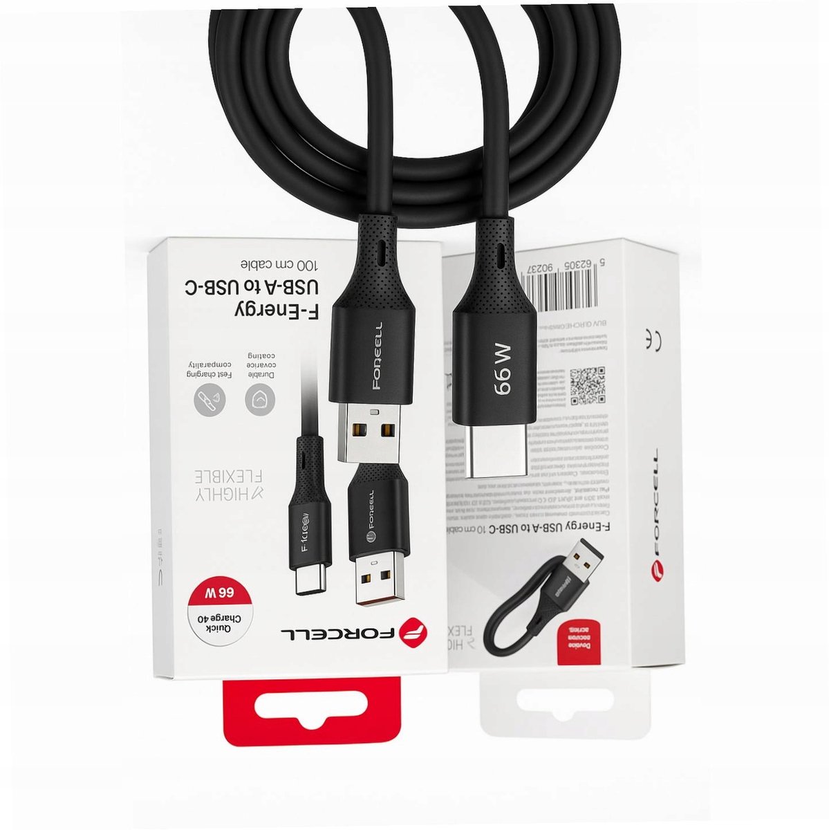 Forcell 66W USB-A naar USB-C Kabel 1m Zwart - Android Auto & Snel Laden