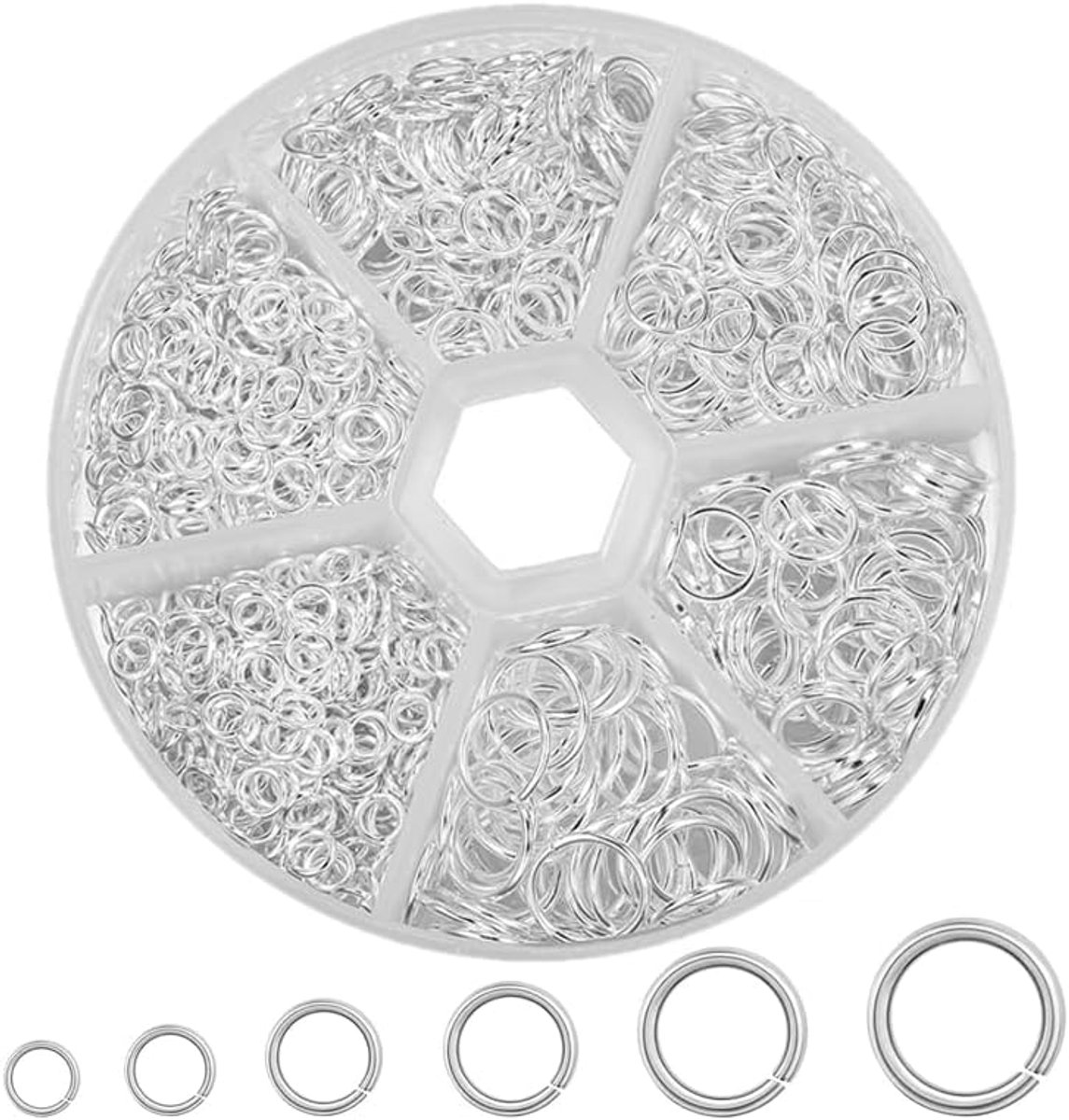 970 stuks zilveren buigringen, sieradenreparatieringen, metaal, kettingringen, roestvrij staal, buigringen, splitringen (4 mm, 5 mm, 9 mm, 7 mm, 8 mm, 10 mm) voor halskettingen, armbanden