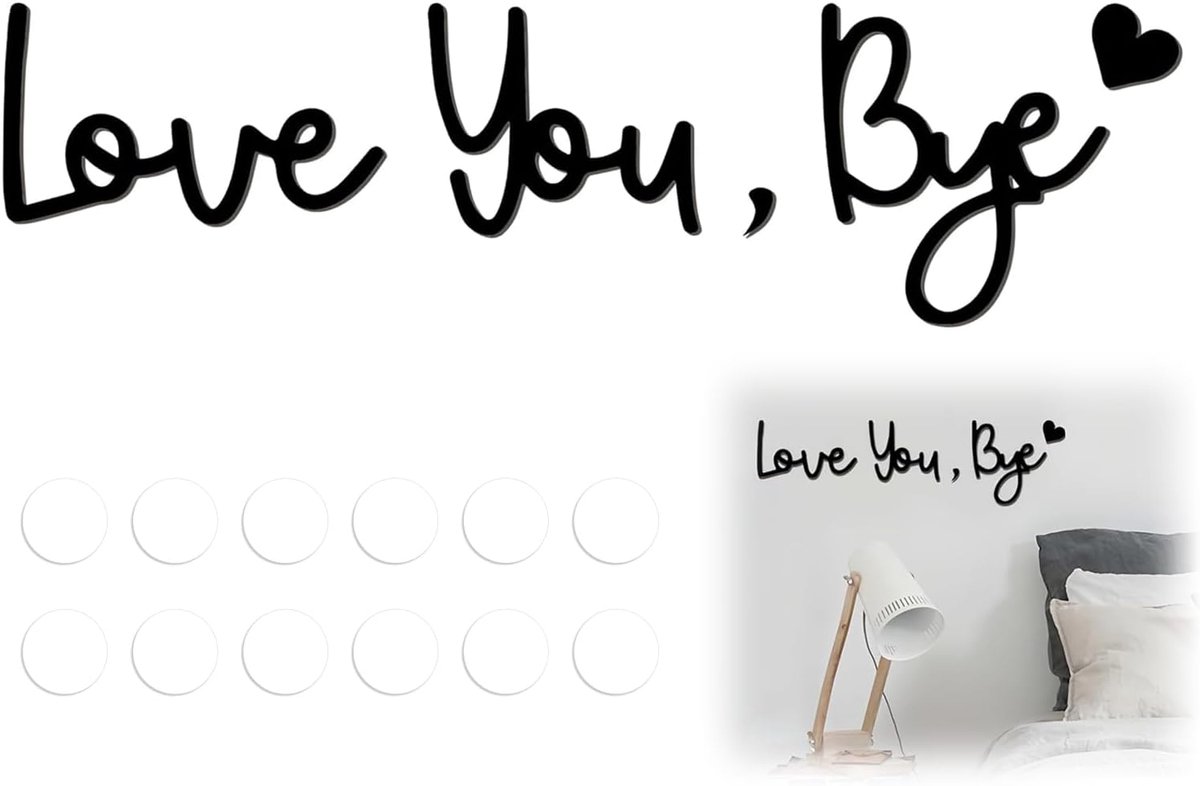You Bye bord boven de deur, moderne zwarte letter muurkunst, houten Love You Bye teken voor hal, trap, Valentijnsdag, bruiloft, Thanksgiving, ophangen met kleverige stippen