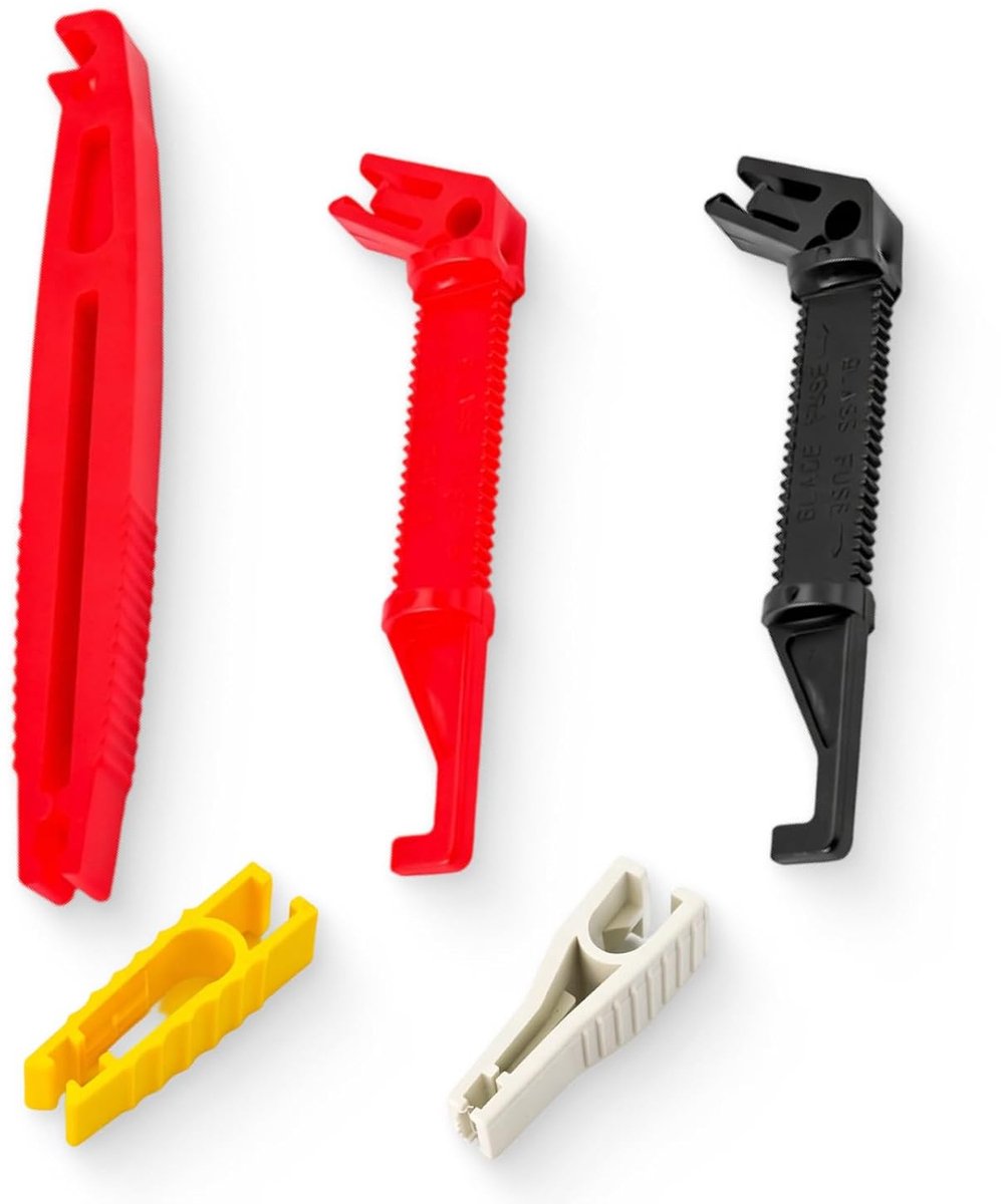 5 stuks Mini zekeringtrekker set, compacte hulp voor veilig verwijderen en plaatsen van autozekeringen, voor auto, bestelwagen en motor, handzaam voor smalle ruimtes