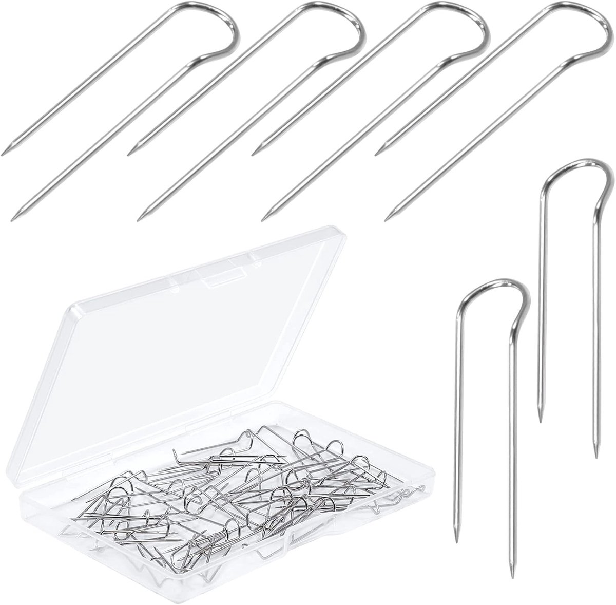 100st Naaispelden, Quilting Pin u Pin Sewing Quiltpennen Gebogen Rechte Pennen Dubbele Blokkeerpennen Vorkpennen voor Het Naaien Van Sieraden (Zilver)