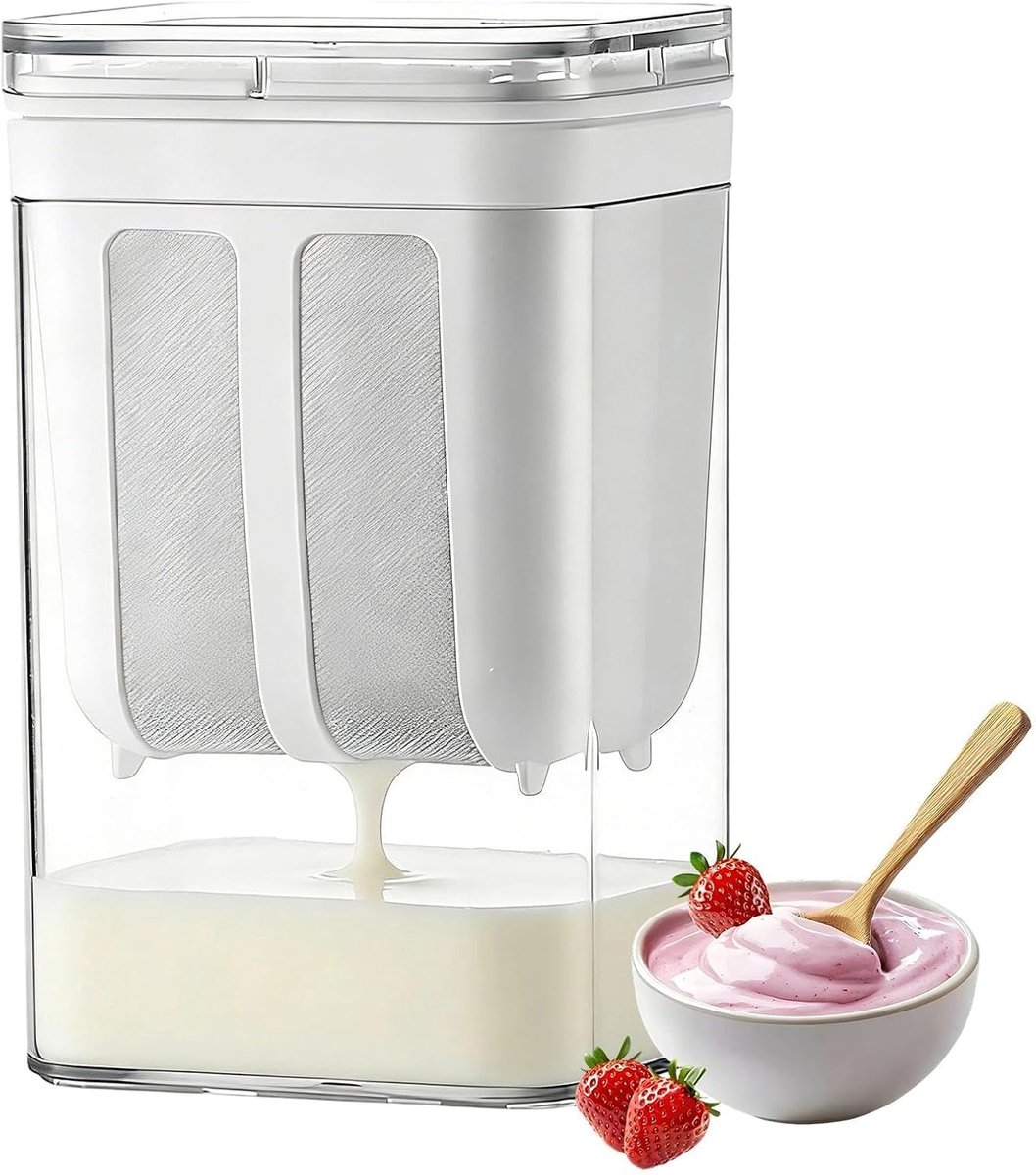 Yoghurtzeef met deksel, 1800 ml, fijne filterzeef voor yoghurt, yoghurtpers met 80 mesh-roestvrijstalen filter, herbruikbare weischeider voor het bereiden van romige Griekse yoghurts