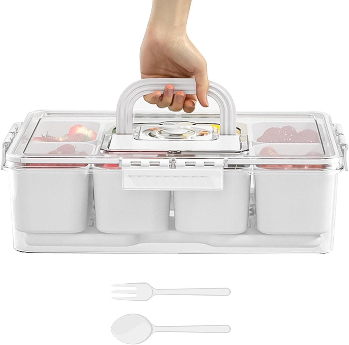 Snack Box Container - Opbergbakje Serveerschaal - Buiten Eten - Geïntegreerd Koelsysteem - 8 Vakken - Enkel Kenmerk