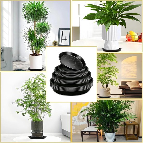 12 stuks onderborden, rond, planten, onderzetter, 26 cm, onderschotel, bloempot, bloemenonderzetter, kunststof, bloempotmat, zwart, plantenonderzetter voor tuin, balkon, woonkamer — afbeelding 4