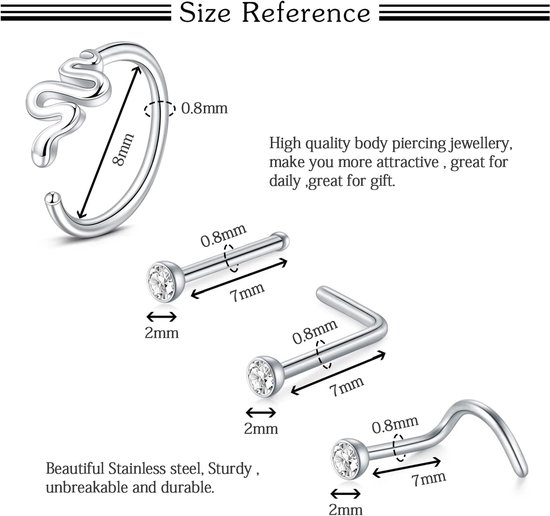 Studs Ringen Neus Piercings Set Neus Schroef Pin Dunne Hoepels met Bone L Vormige Opaal Kristal Piercing Sieraden Chirurgisch Staal 20G 8mm, Kristal, Opaal, Roestvrij staal, Staal — afbeelding 2