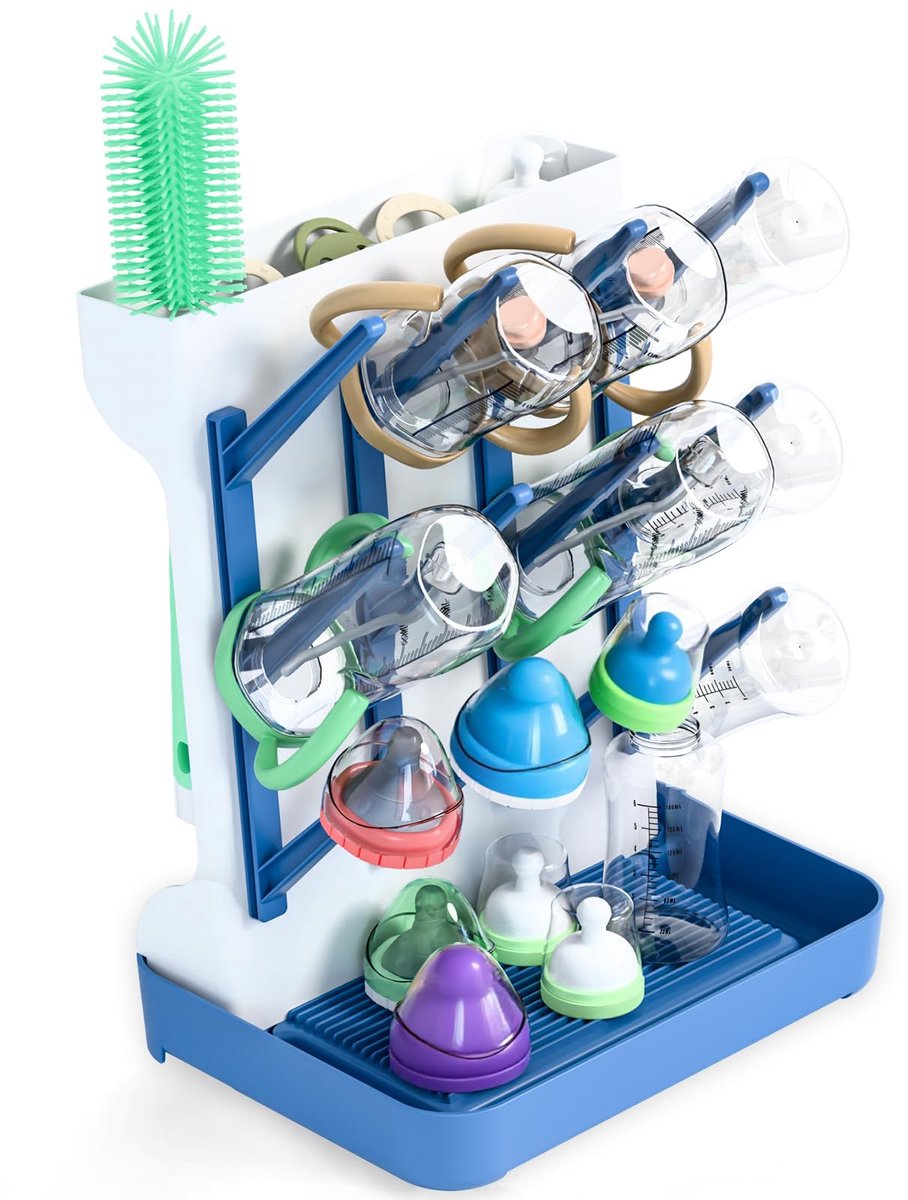 Babyflessen droogrek - verticale flessendroger met lekbak - handig afdruiprek in blauw - ideaal voor babyflessen - SnelShoppen