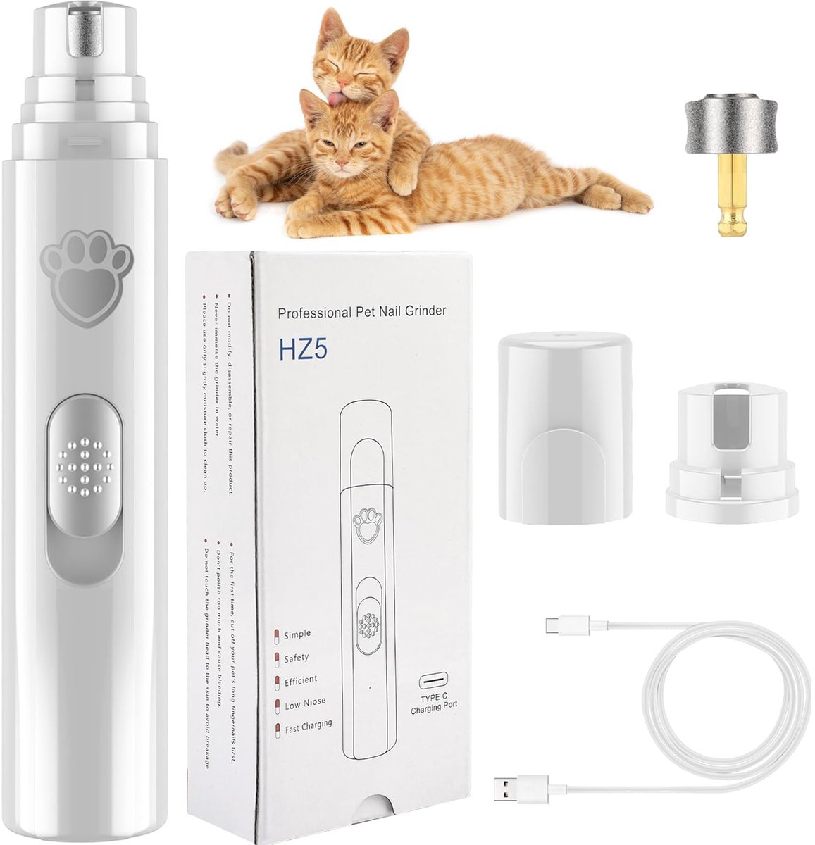 MIVRAY Nagelknippers - Huisdier Nagelverzorging Elektrisch - Honden Nageltrimmer met LED - Stille Elektrische Poot Grinder - Oplaadbare Nagelknipper - ABS