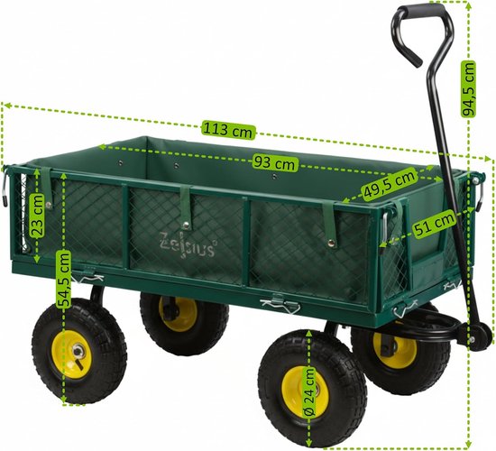 Bolderkar - Tuinkar Kipwagen - Tuinwerk Transport - 350 kg Draagkracht - 105 Liter Inhoud - Groen Geel van Bolderkar — afbeelding 4
