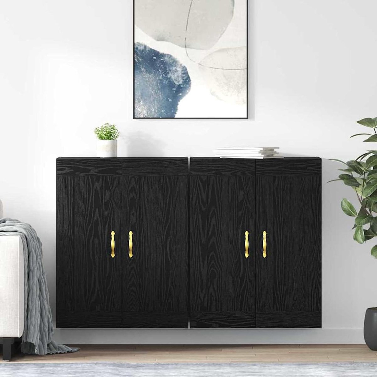 Wandkasten - Opbergkasten - Efficiënt Opbergen - Ruimtebesparend Ontwerp - 695 x 34 x 90 cm - Zwart Eikenlook