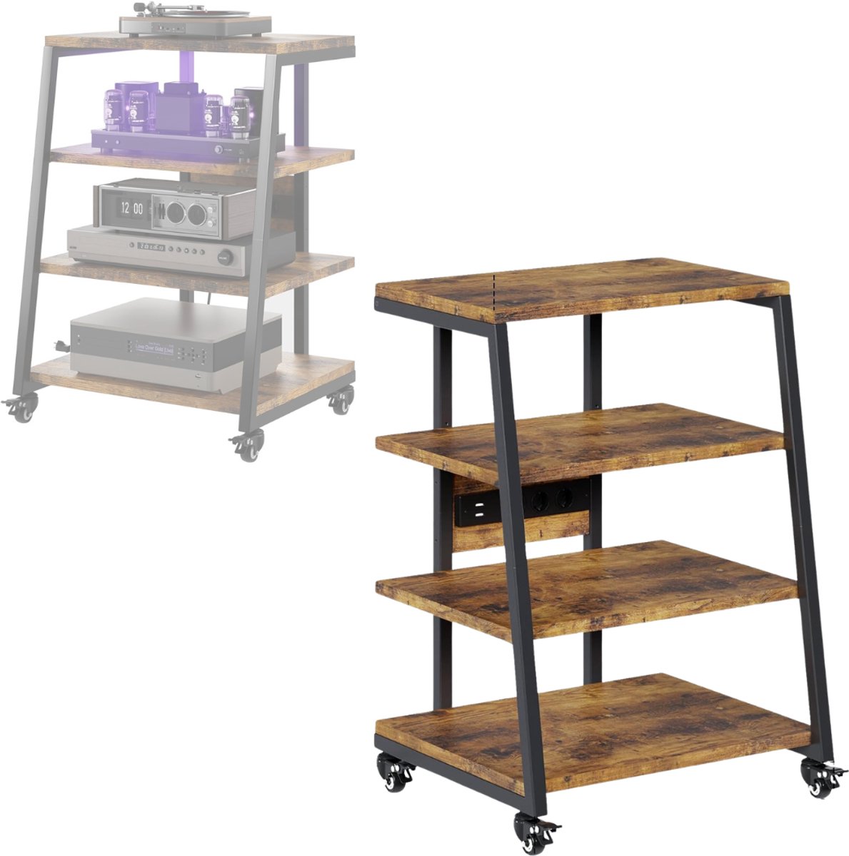 ApexArte® Platenspeler Meubel - Platenspeler Kast op Wielen - LP Houder