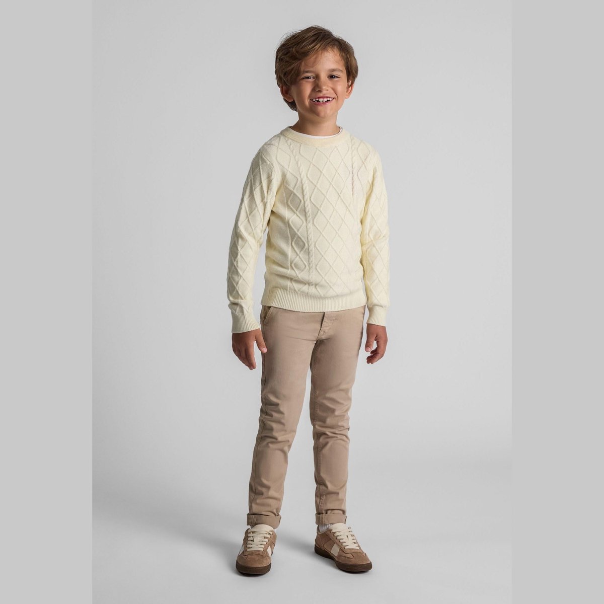 Minoti gebreide trui jongens kabelpatroon - viscose - crème