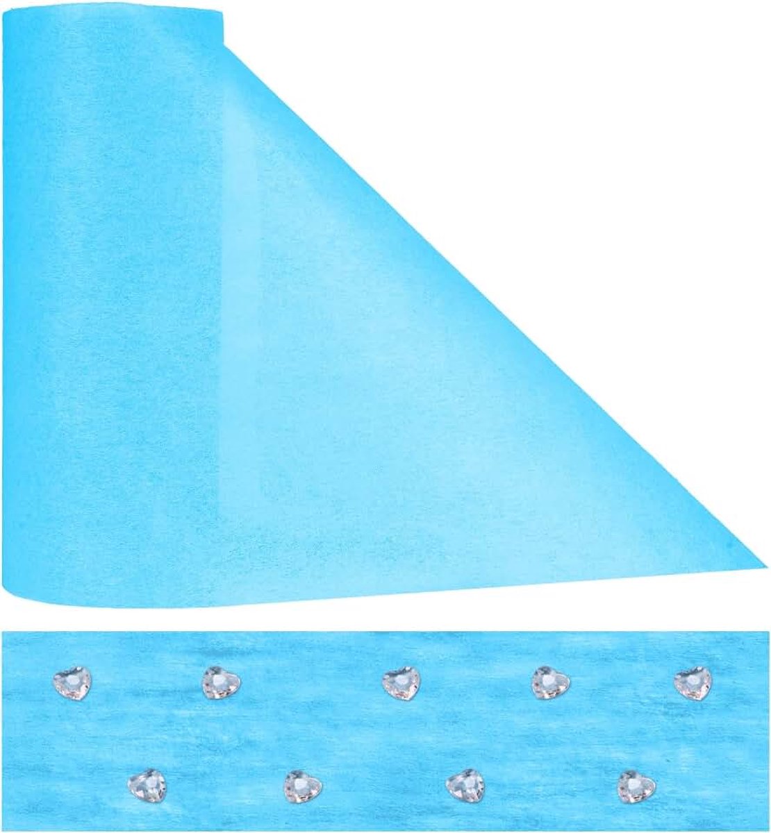 Vlies tafelband, 30 meter rol + 150 decoratieve harten gratis (23cm breedte, in lichtblauw)